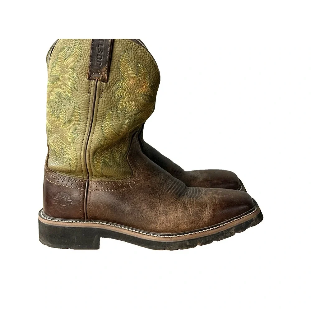 Justin Work‎ Boots Mens 10 D Square Steel Toe Brown Boots Style WK4687